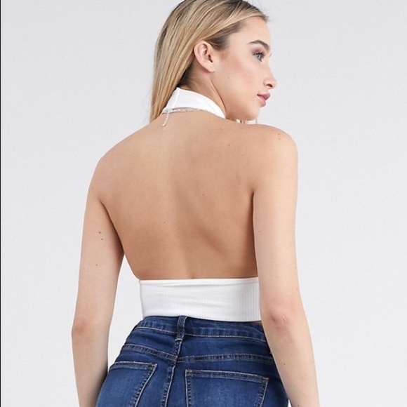 NWT White Cross Wrap Open Back Halter Top - Picture 3 of 4